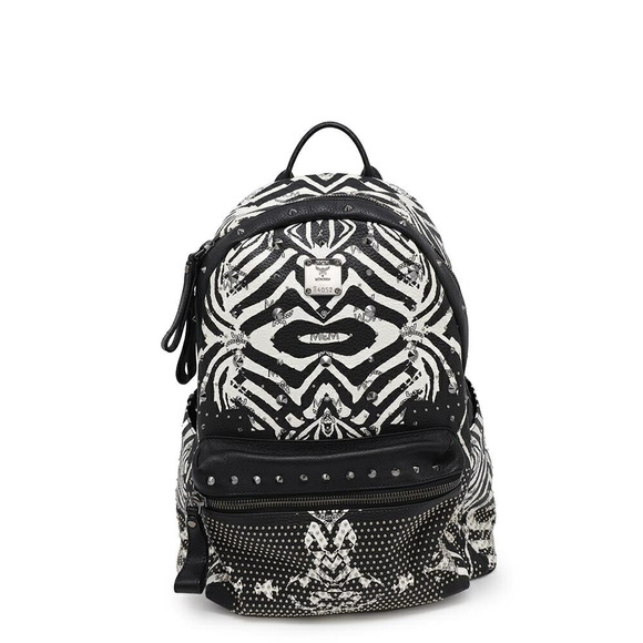 Mcm White Zebra Backpack Logogram Bag Black Studded Visetos - Picture 1 of 8